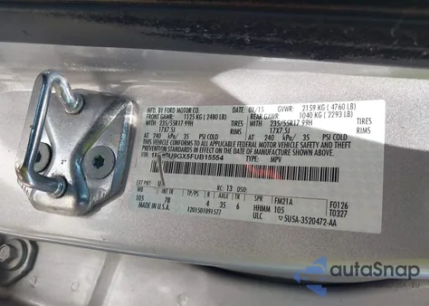 2015 Ford Escape Se from USA, damaged, VIN 1FMCU9GX5FUB15554